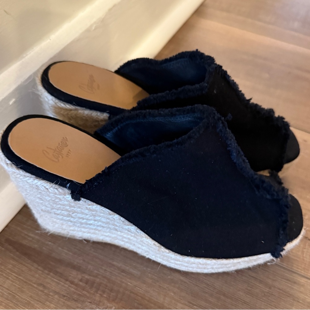 Castaner Black Frayed Edge Espadrille Mules